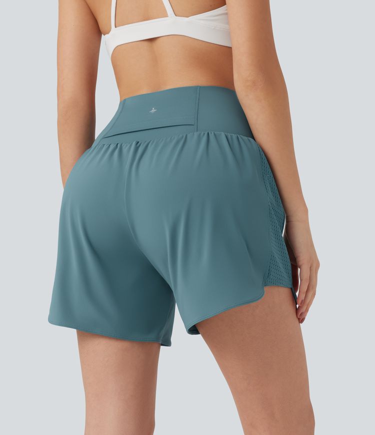 Super High Waisted Tummy Control Contrast Mesh 2-in-1 Yoga Shorts 5'' with Pockets Super High Waisted Tummy Control Contrast Mesh 2-in-1 Yoga Shorts 5'' with Pockets