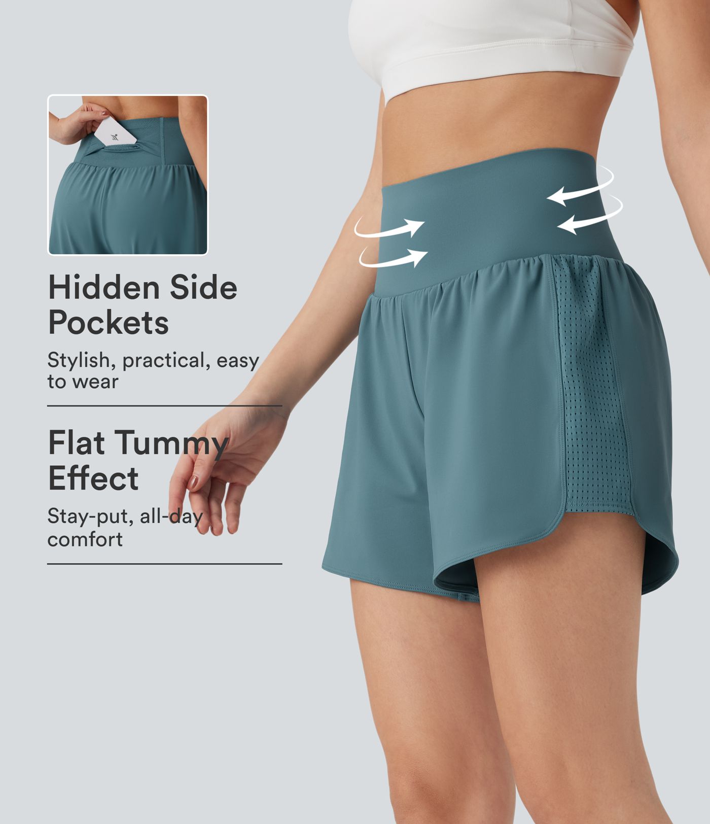 Super High Waisted Tummy Control Contrast Mesh 2-in-1 Yoga Shorts 5'' with Pockets Super High Waisted Tummy Control Contrast Mesh 2-in-1 Yoga Shorts 5'' with Pockets