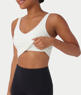 V Neck Built-in Bra Running Tank Top-Longer Length