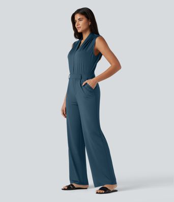 V Neck Sleeveless Work Jumpsuit with Pockets-Easy Peezy Edition V Neck Sleeveless Work Jumpsuit with Pockets-Easy Peezy Edition