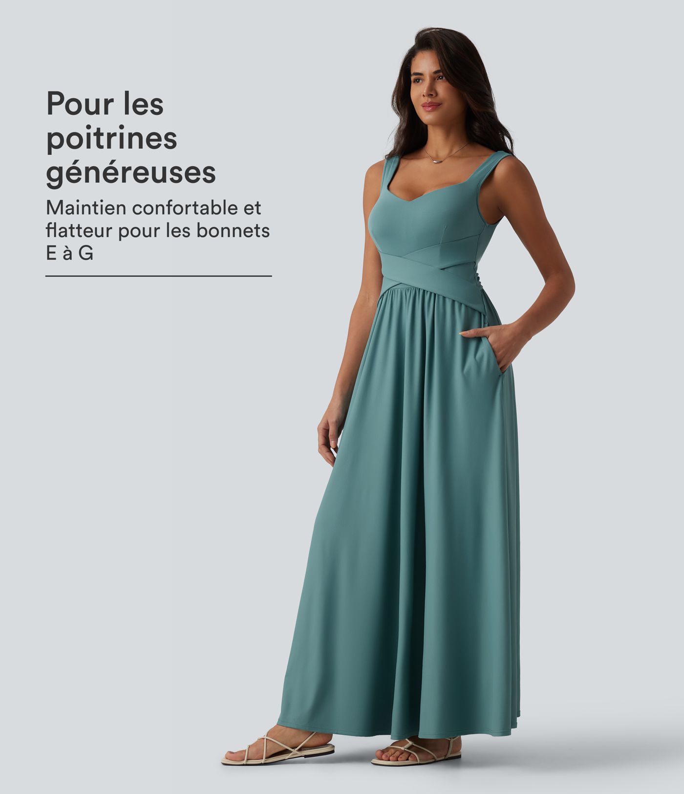 Robe longue fluide sans manches avec brassière intégrée (Bonnets E-G) et poches Robe longue fluide sans manches avec brassière intégrée (Bonnets E-G) et poches