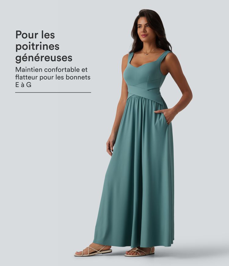 Robe longue fluide sans manches avec brassière intégrée (Bonnets E-G) et poches Robe longue fluide sans manches avec brassière intégrée (Bonnets E-G) et poches