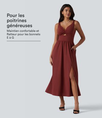 Robe midi SoftlyZero™ Airy effet frais InstantCool sans manches col V avec coques intégrées non amovibles et poches, bonnets E-G Robe midi SoftlyZero™ Airy effet frais InstantCool sans manches col V avec coques intégrées non amovibles et poches, bonnets E-G