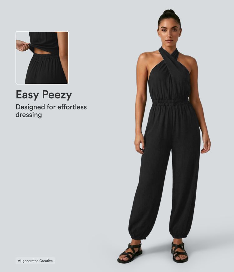Gerippter Jumpsuit mit Neckholder und Seitentaschen - Easy Peezy Edition Gerippter Jumpsuit mit Neckholder und Seitentaschen - Easy Peezy Edition
