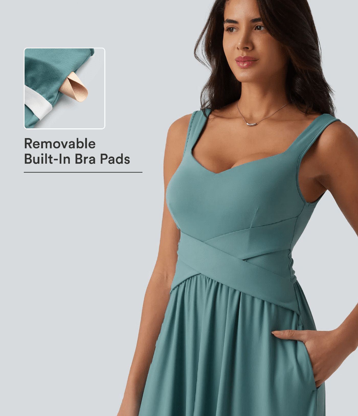 Sleeveless Crossover Flowy Midi Casual Dress with Pockets DD-F Sleeveless Crossover Flowy Midi Casual Dress with Pockets DD-F