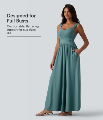 Vestido maxi fluido y casual con sujetador integrado y bolsillos DD-F