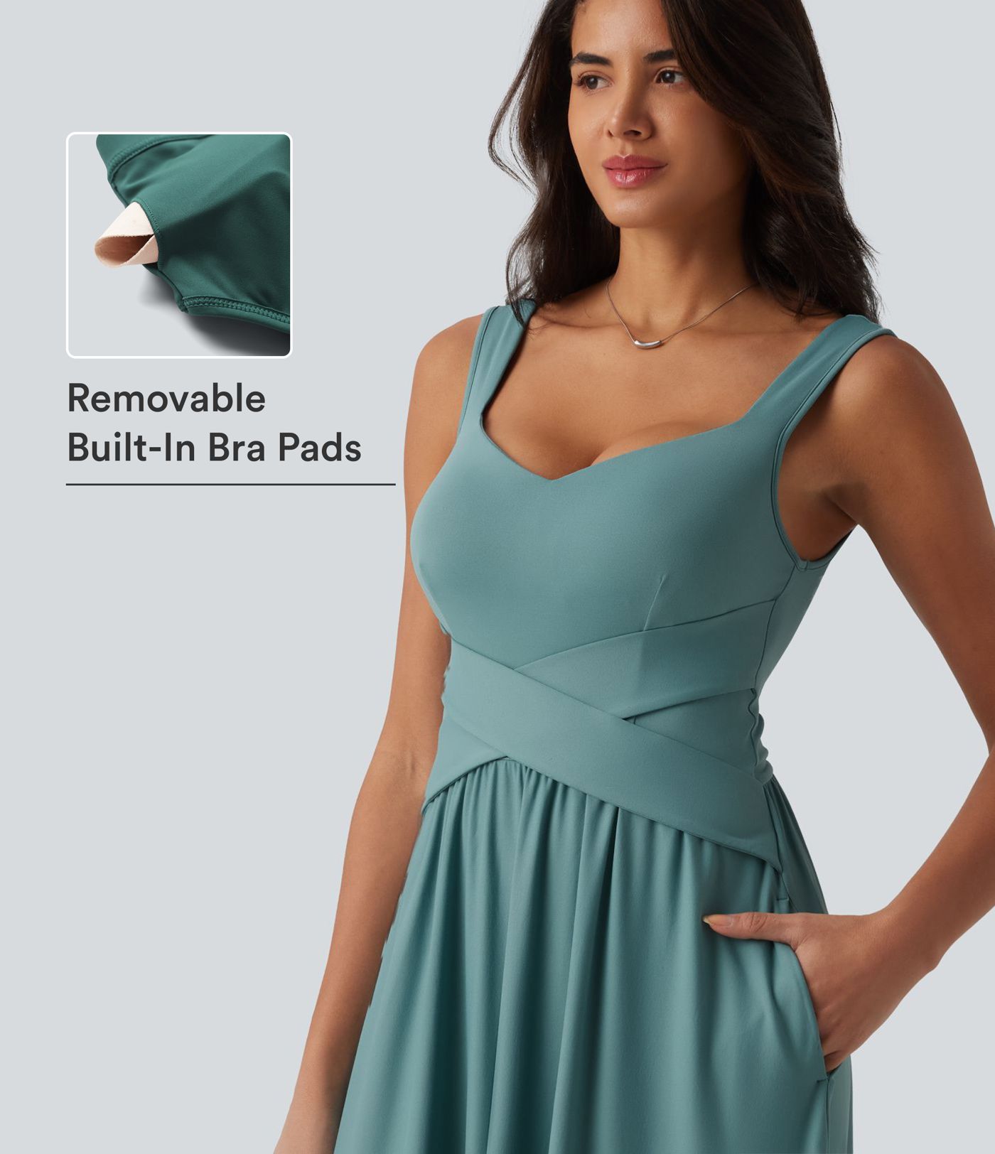 Built-in Bra Flowy Maxi Casual Dress with Pockets DD-F Built-in Bra Flowy Maxi Casual Dress with Pockets DD-F