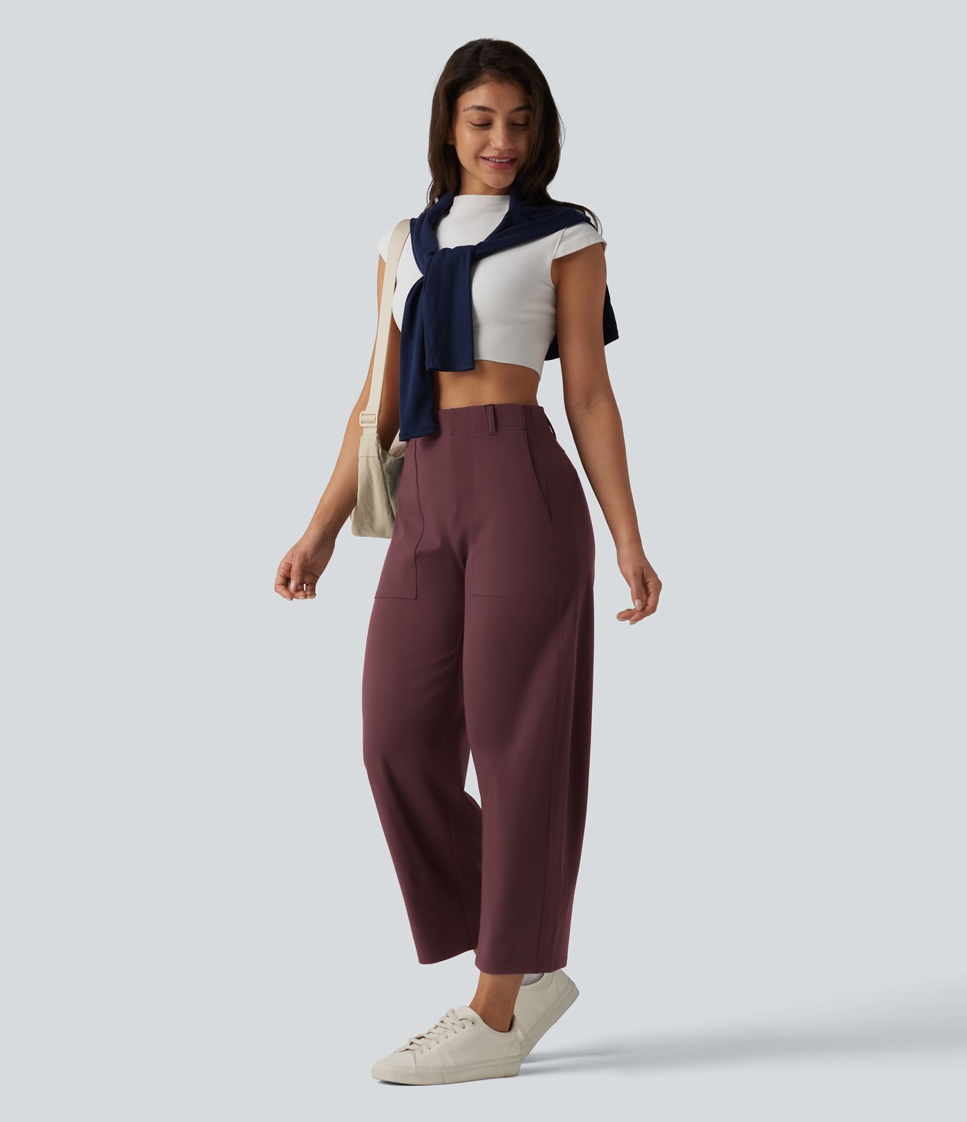 DayStretch High Waisted Barrel Leg Casual Trousers with Pockets