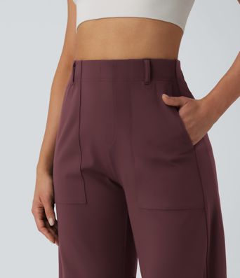 DayStretch High Waisted Barrel Leg Casual Trousers with Pockets