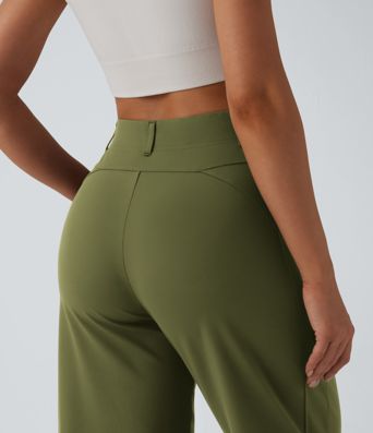 DayStretch High Waisted Barrel Leg Casual Trousers with Pockets