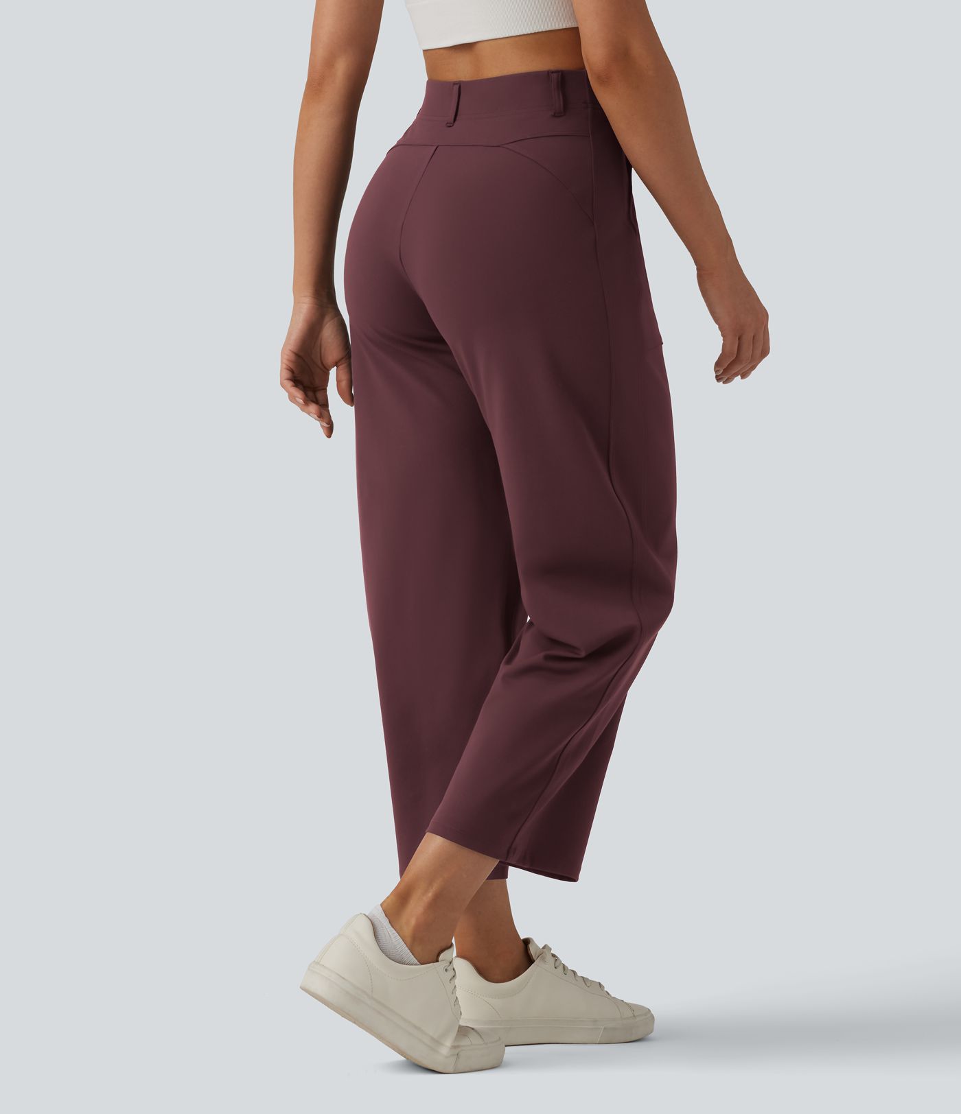 DayStretch High Waisted Barrel Leg Casual Trousers with Pockets