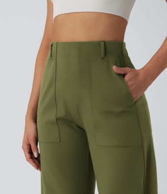 DayStretch High Waisted Barrel Leg Casual Trousers with Pockets