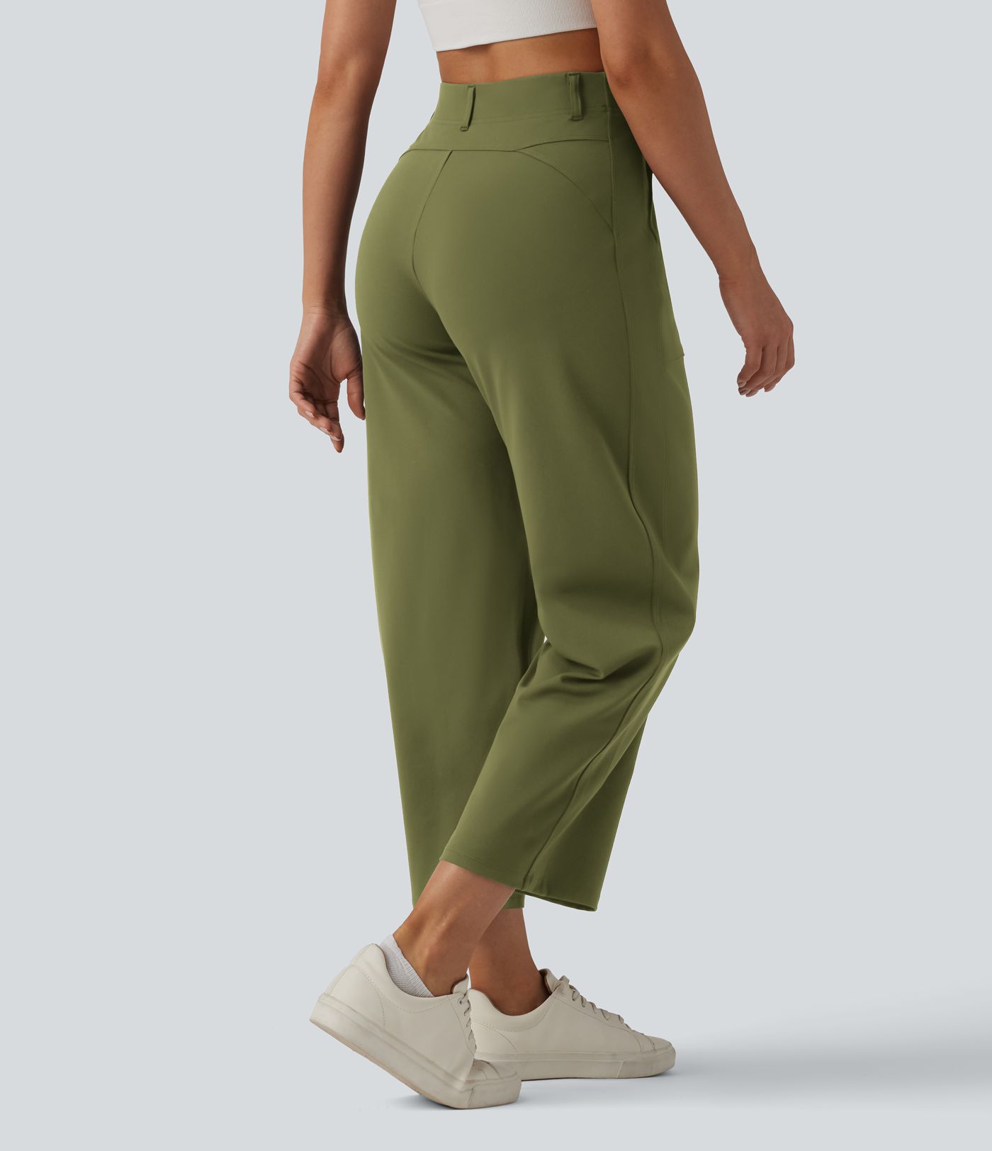 DayStretch High Waisted Barrel Leg Casual Trousers with Pockets