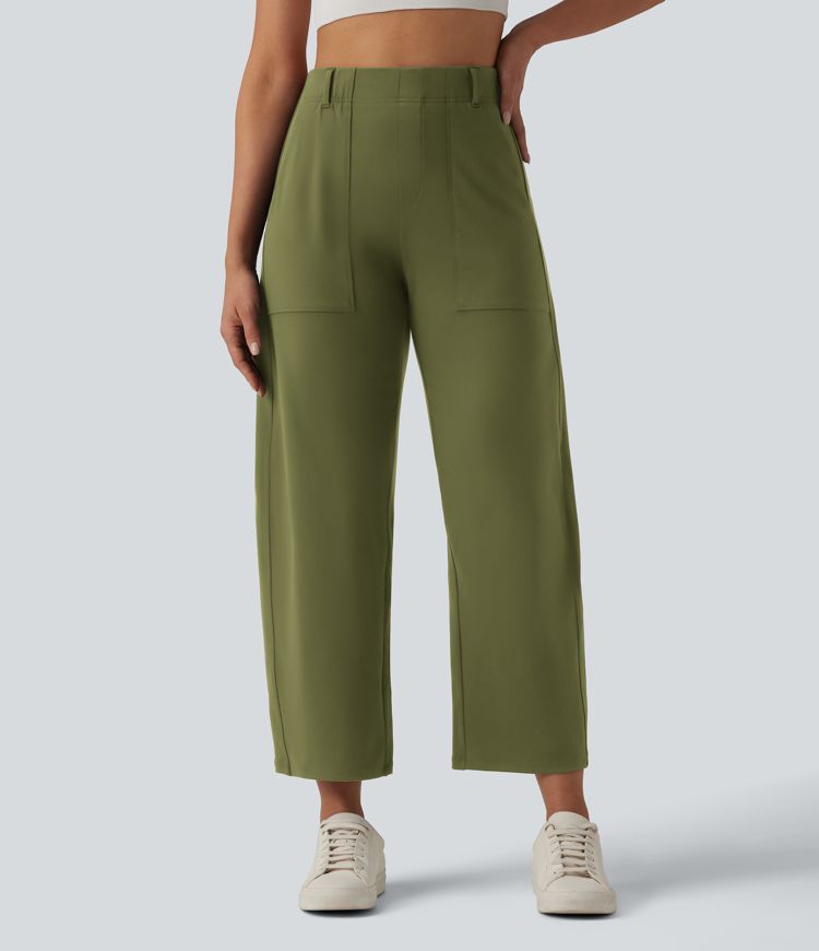DayStretch High Waisted Barrel Leg Casual Trousers with Pockets