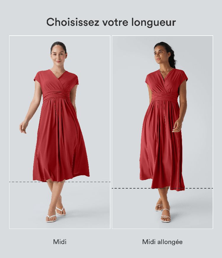 Robe midi Breezeful™ col V manches courtes à liens dans le dos séchage rapide avec poches latérales Robe midi Breezeful™ col V manches courtes à liens dans le dos séchage rapide avec poches latérales
