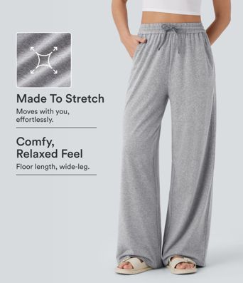 High Waisted Drawstring Pocket Wide Leg Baggy Casual Pants