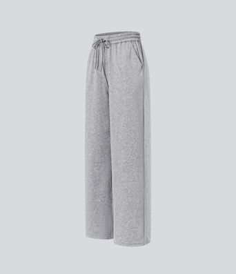 High Waisted Drawstring Pocket Wide Leg Baggy Casual Pants