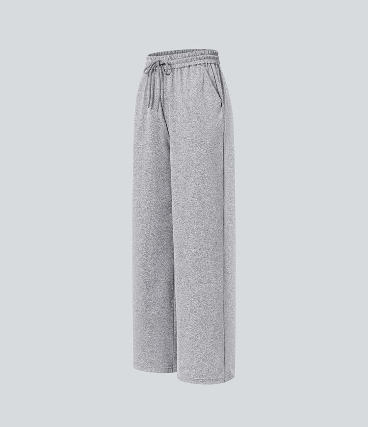 High Waisted Drawstring Pocket Wide Leg Baggy Casual Pants
