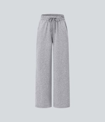 High Waisted Drawstring Pocket Wide Leg Baggy Casual Pants