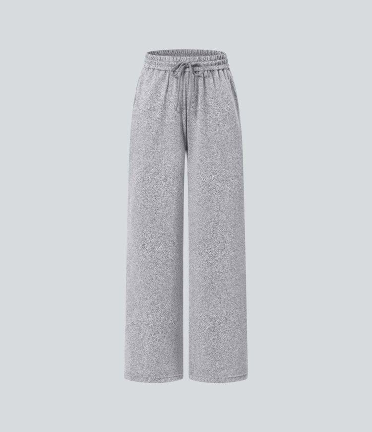 High Waisted Drawstring Pocket Wide Leg Baggy Casual Pants