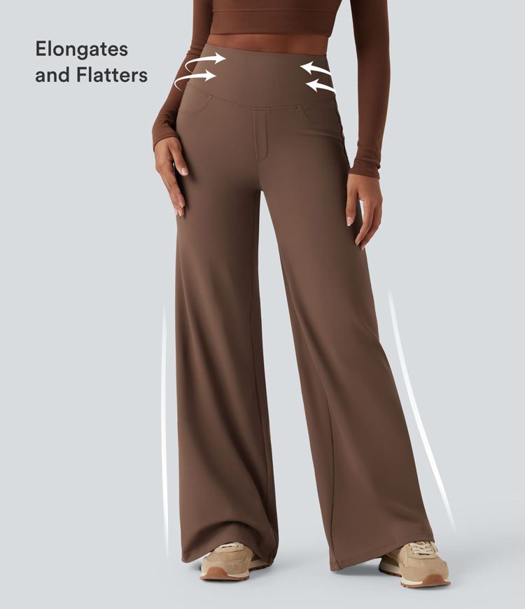 DayStretch High Waisted Tummy Control Wide Leg Baggy Yoga Pants with Pockets