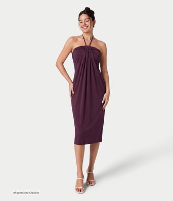 Halter Tie Back Midi Resort Dress with Pockets