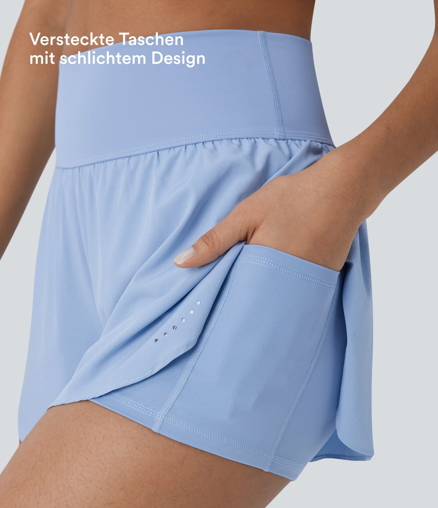 Softlyzero™ QuickDry - 2-in-1 Laufshorts mit hohem Bund, Seitentaschen, reflektierenden Punkten und überkreuztem Saum