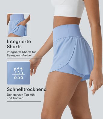 Softlyzero™ QuickDry - 2-in-1 Laufshorts mit hohem Bund, Seitentaschen, reflektierenden Punkten und überkreuztem Saum