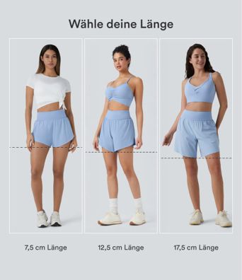 Softlyzero™ QuickDry - 2-in-1 Laufshorts mit hohem Bund, Seitentaschen, reflektierenden Punkten und überkreuztem Saum