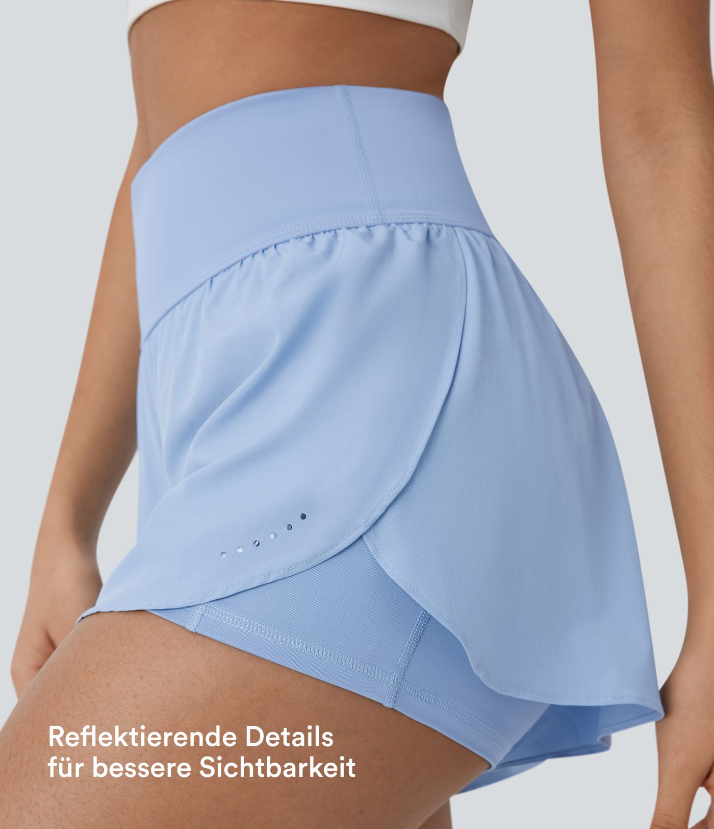Softlyzero™ QuickDry - 2-in-1 Laufshorts mit hohem Bund, Seitentaschen, reflektierenden Punkten und überkreuztem Saum