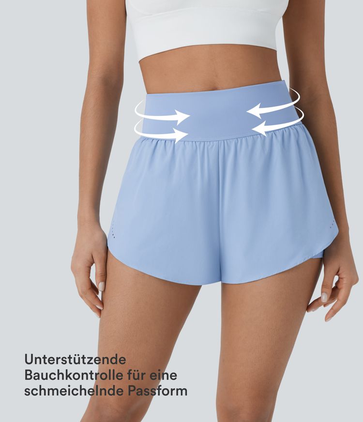 Softlyzero™ QuickDry - 2-in-1 Laufshorts mit hohem Bund, Seitentaschen, reflektierenden Punkten und überkreuztem Saum