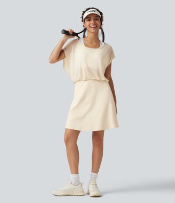 SoftlyZero™ Plush Boat Neck Short Sleeve 2-in-1 Mini Yoga Active Dress with Pockets-Easy Peezy Edition SoftlyZero™ Plush Boat Neck Short Sleeve 2-in-1 Mini Yoga Active Dress with Pockets-Easy Peezy Edition