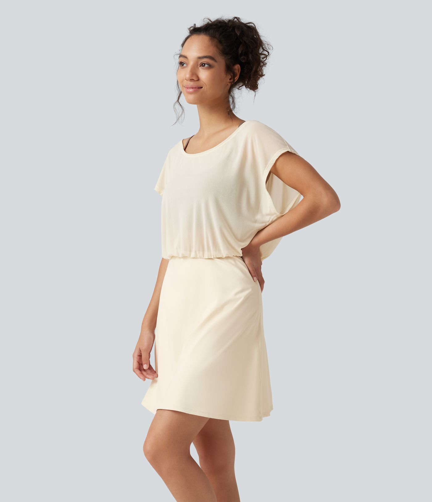 SoftlyZero™ Plush Boat Neck Short Sleeve 2-in-1 Mini Yoga Active Dress with Pockets-Easy Peezy Edition SoftlyZero™ Plush Boat Neck Short Sleeve 2-in-1 Mini Yoga Active Dress with Pockets-Easy Peezy Edition