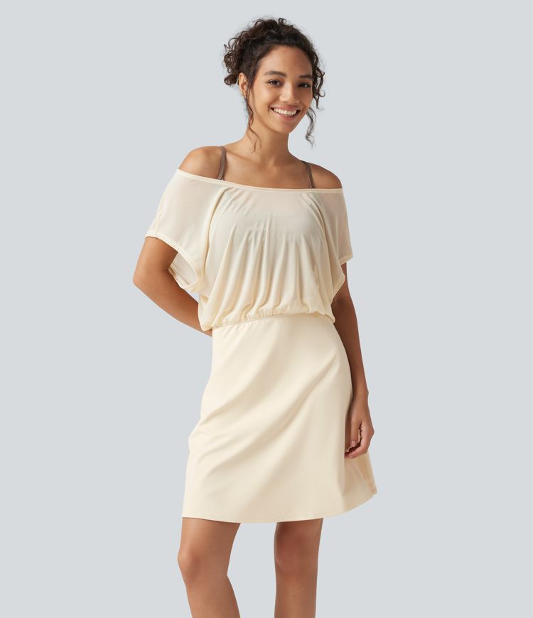 SoftlyZero™ Plush Boat Neck Short Sleeve 2-in-1 Mini Yoga Active Dress with Pockets-Easy Peezy Edition SoftlyZero™ Plush Boat Neck Short Sleeve 2-in-1 Mini Yoga Active Dress with Pockets-Easy Peezy Edition