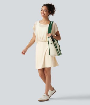 SoftlyZero™ Plush Boat Neck Short Sleeve 2-in-1 Mini Yoga Active Dress with Pockets-Easy Peezy Edition SoftlyZero™ Plush Boat Neck Short Sleeve 2-in-1 Mini Yoga Active Dress with Pockets-Easy Peezy Edition