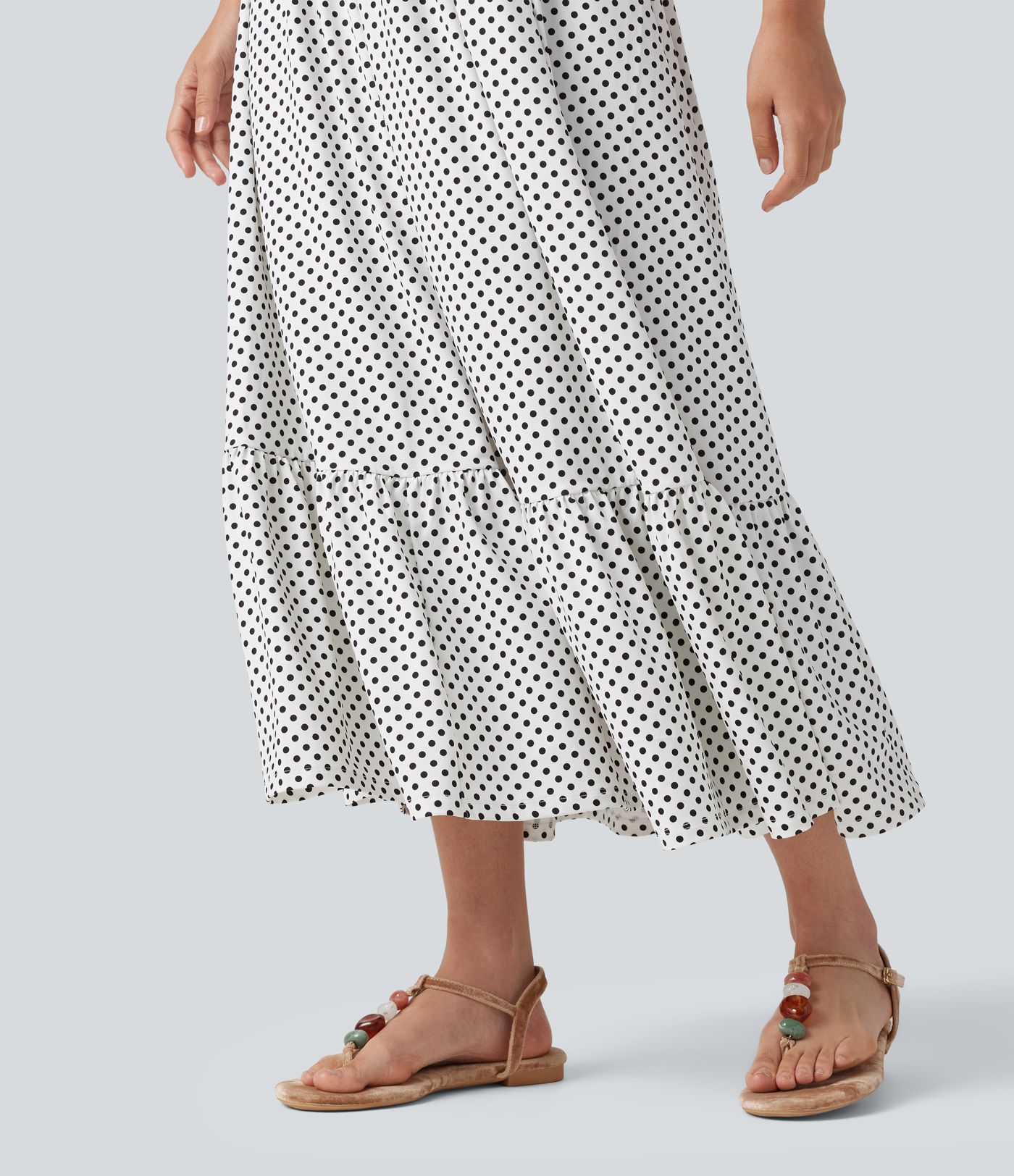 Tie Front Polka Dot Flowy Midi Casual Slip Dress Tie Front Polka Dot Flowy Midi Casual Slip Dress