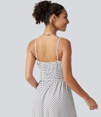 Tie Front Polka Dot Flowy Midi Casual Slip Dress Tie Front Polka Dot Flowy Midi Casual Slip Dress