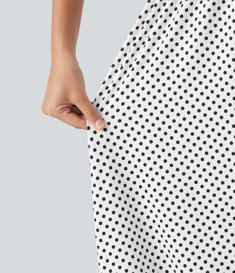 Tie Front Polka Dot Flowy Midi Casual Slip Dress Tie Front Polka Dot Flowy Midi Casual Slip Dress