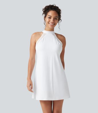 SoftlyZero™ Airy Tie Back Built-in Bra 2-in-1 InstantCool Mini Yoga Active Dress with Pocket-Longer Length-UPF50+ SoftlyZero™ Airy Tie Back Built-in Bra 2-in-1 InstantCool Mini Yoga Active Dress with Pocket-Longer Length-UPF50+