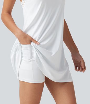SoftlyZero™ Airy Tie Back Built-in Bra 2-in-1 InstantCool Mini Yoga Active Dress with Pocket-Longer Length-UPF50+ SoftlyZero™ Airy Tie Back Built-in Bra 2-in-1 InstantCool Mini Yoga Active Dress with Pocket-Longer Length-UPF50+
