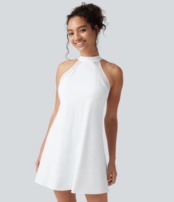 SoftlyZero™ Airy Tie Back Built-in Bra 2-in-1 InstantCool Mini Yoga Active Dress with Pocket-Longer Length-UPF50+ SoftlyZero™ Airy Tie Back Built-in Bra 2-in-1 InstantCool Mini Yoga Active Dress with Pocket-Longer Length-UPF50+