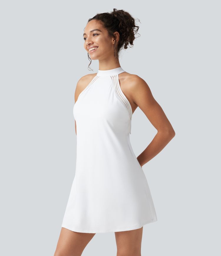 SoftlyZero™ Airy Tie Back Built-in Bra 2-in-1 InstantCool Mini Yoga Active Dress with Pocket-Longer Length-UPF50+ SoftlyZero™ Airy Tie Back Built-in Bra 2-in-1 InstantCool Mini Yoga Active Dress with Pocket-Longer Length-UPF50+