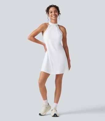 SoftlyZero™ Airy Tie Back Built-in Bra 2-in-1 InstantCool Mini Yoga Active Dress with Pocket-Longer Length-UPF50+ SoftlyZero™ Airy Tie Back Built-in Bra 2-in-1 InstantCool Mini Yoga Active Dress with Pocket-Longer Length-UPF50+