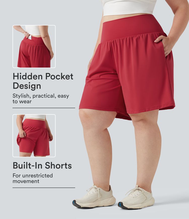 Plus Size SoftlyZero™ Airy Super High Waisted 2-in-1 Cool Touch Yoga Shorts 9'' with Pockets Plus Size SoftlyZero™ Airy Super High Waisted 2-in-1 Cool Touch Yoga Shorts 9'' with Pockets