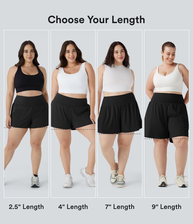 Super High Waisted Back Pocket & Side Hidden Pocket 2-in-1 Yoga Plus Size Shorts 4''-Longer Length