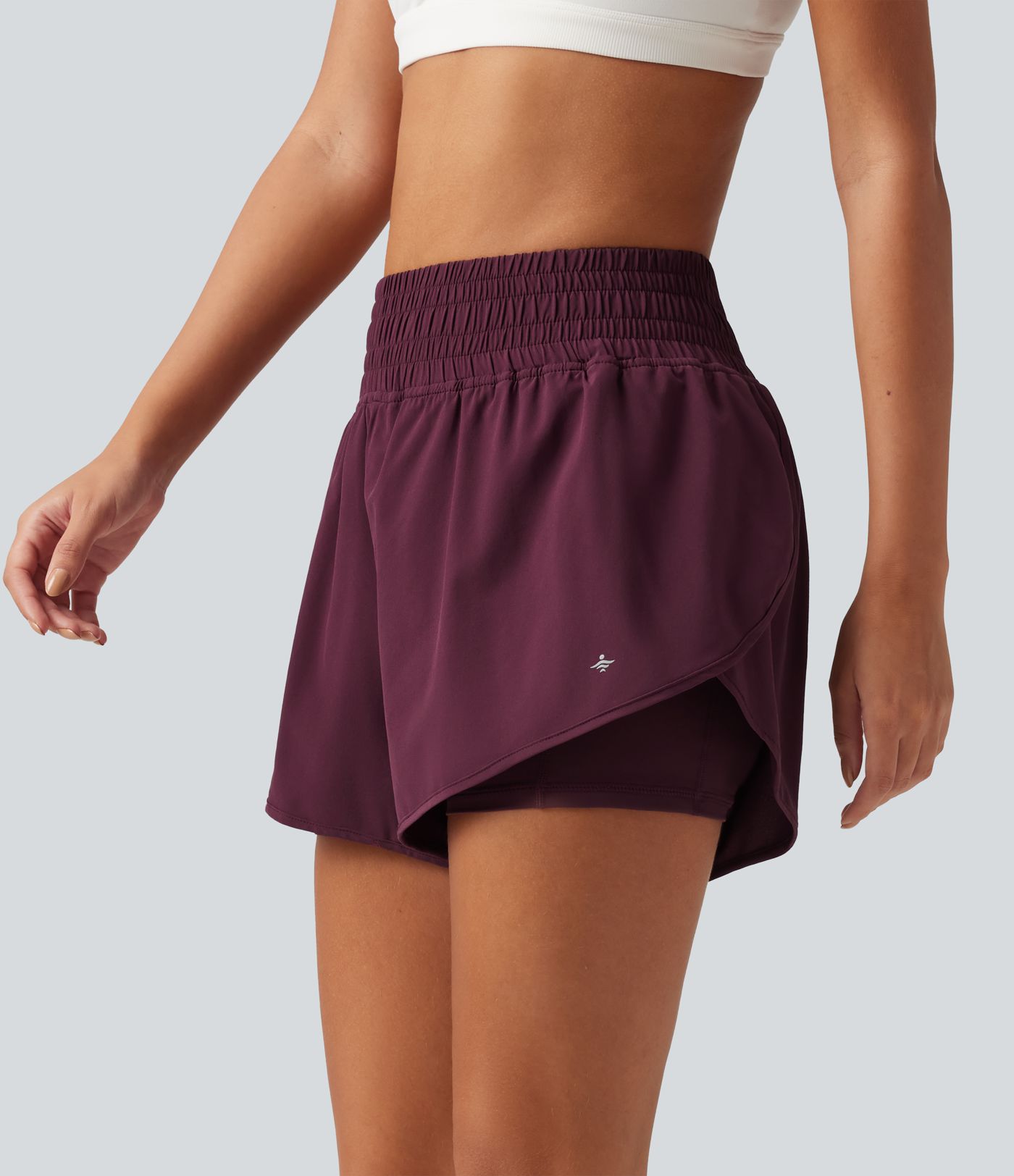 Breezeful™ High Waisted 2-in-1 Crossover Curved Hem Quick Dry Running Shorts 3'' with Pockets