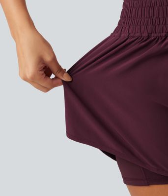 Breezeful™ High Waisted 2-in-1 Crossover Curved Hem Quick Dry Running Shorts 3'' with Pockets