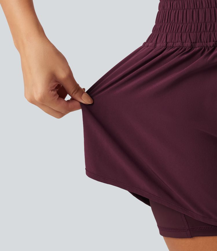 Breezeful™ High Waisted 2-in-1 Crossover Curved Hem Quick Dry Running Shorts 3'' with Pockets