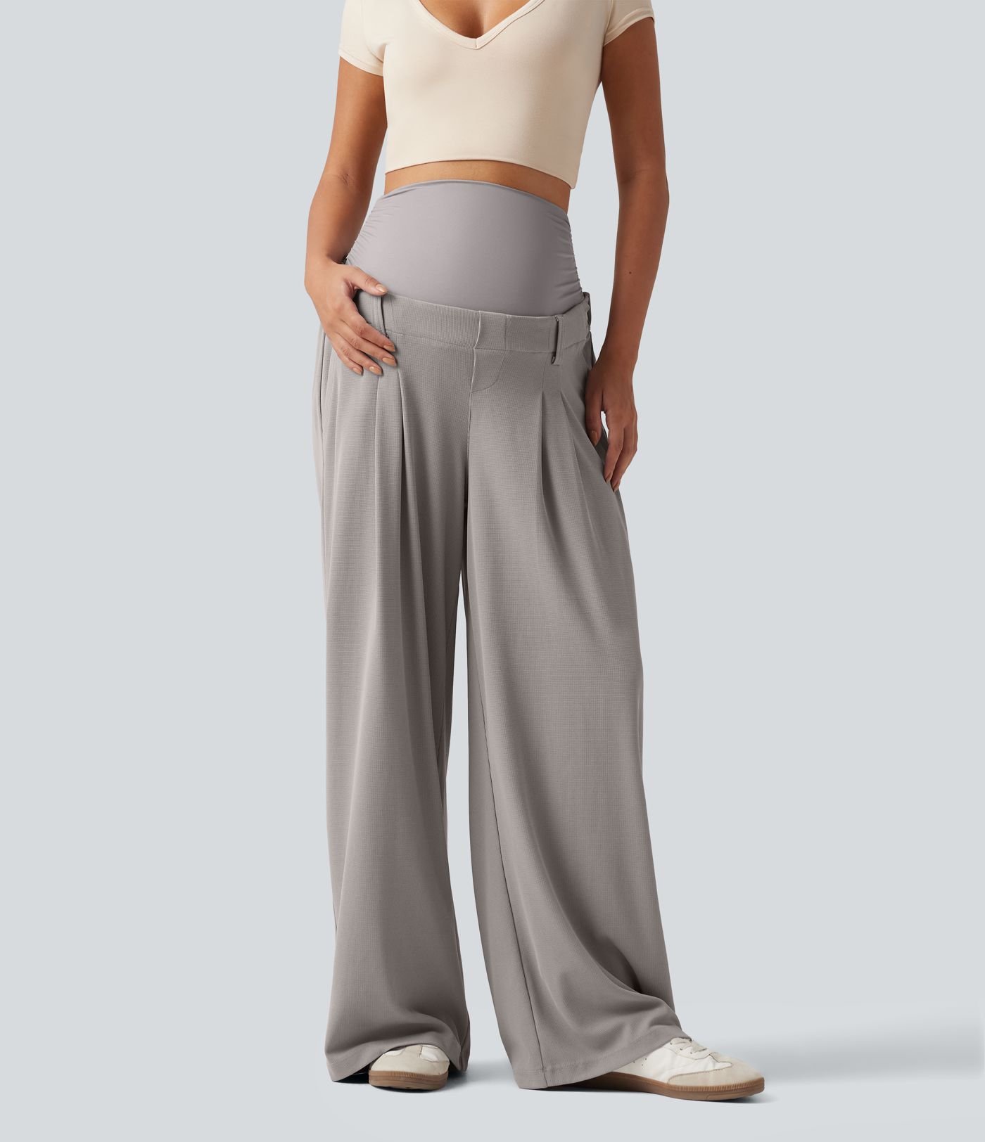 Halara Flex™ Super High Waisted Wide Leg Waffle Maternity Work Pants with Pockets