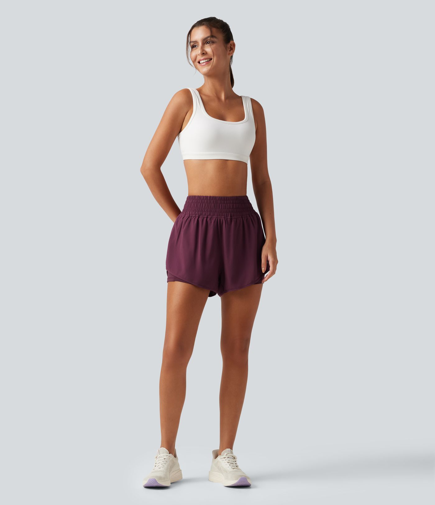 Breezeful™ High Waisted 2-in-1 Crossover Curved Hem Quick Dry Running Shorts 3'' with Pockets